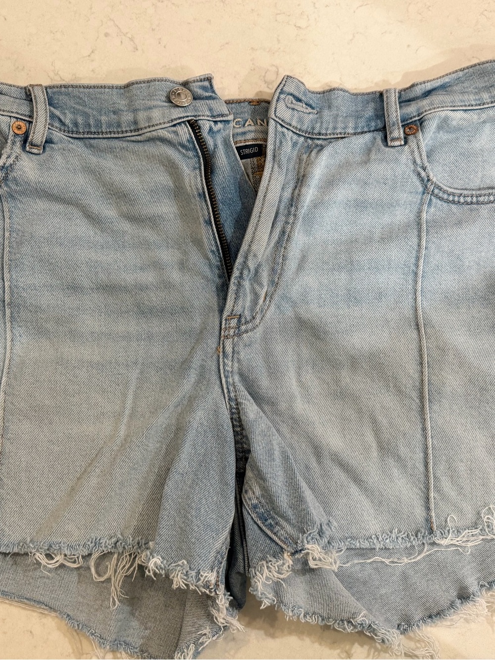 American Eagle Outfitters Light Blue Denim Shorts with Frayed Trim - Size 14